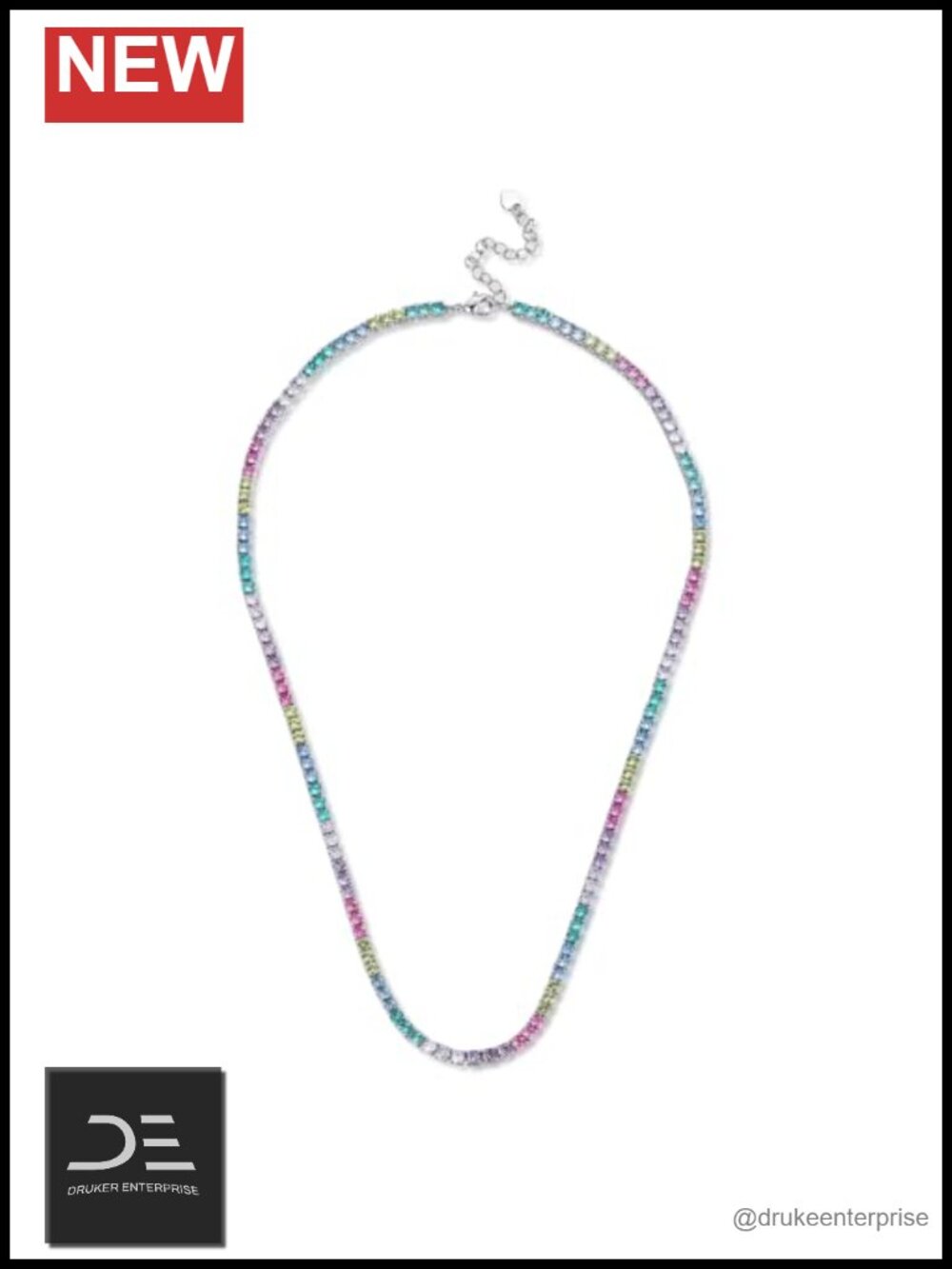 2.5mm Rainbow Tennis Necklace Sterling Silver Pendant Jewelry Gift